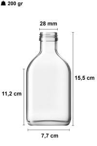 200 cc Şeffaf Cold Brew Şişesi Yassı Şişe Kapaklı (28mm)