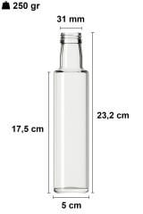250 cc Şeffaf Dorika Yuvarlak Şişe Kapaklı (31mm)