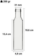 250 cc Şeffaf Maraska Kare Şişe Kapaklı (31mm)