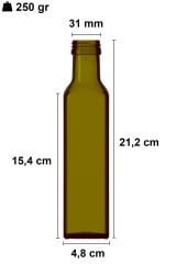 250 cc Yeşil Maraska Kare Şişe Kapaklı (31mm)