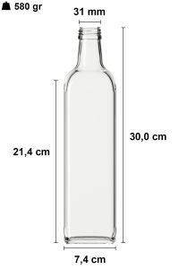 1000 cc Şeffaf Maraska Kare Şişe Kapaklı (31mm)