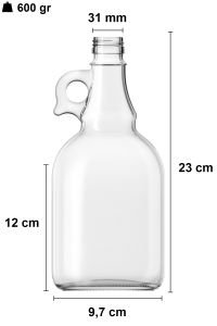 1000 cc Şeffaf Galon Kulplu Şişe Kapaklı (31mm)