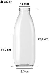 1000 cc Şeffaf Süt Ayran Şişesi Kapaklı (45mm)