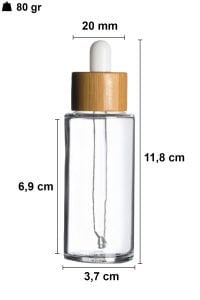 50 cc Şeffaf Omuzlu Yuvarlak Damlalık Şişe Bambu Kapaklı (20mm)
