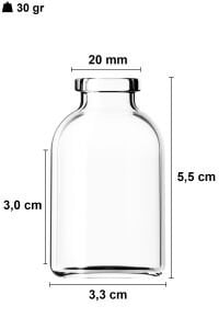 25 cc Şeffaf Ecza Penisilin Şişesi Kapaklı (20mm)