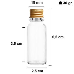 10 cc Şeffaf Yuvarlak Cam Şişe Metal Kapaklı (18mm)