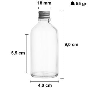 50 cc Şeffaf Yuvarlak Cam Şişe Metal Kapaklı Shot Şişesi (18mm)
