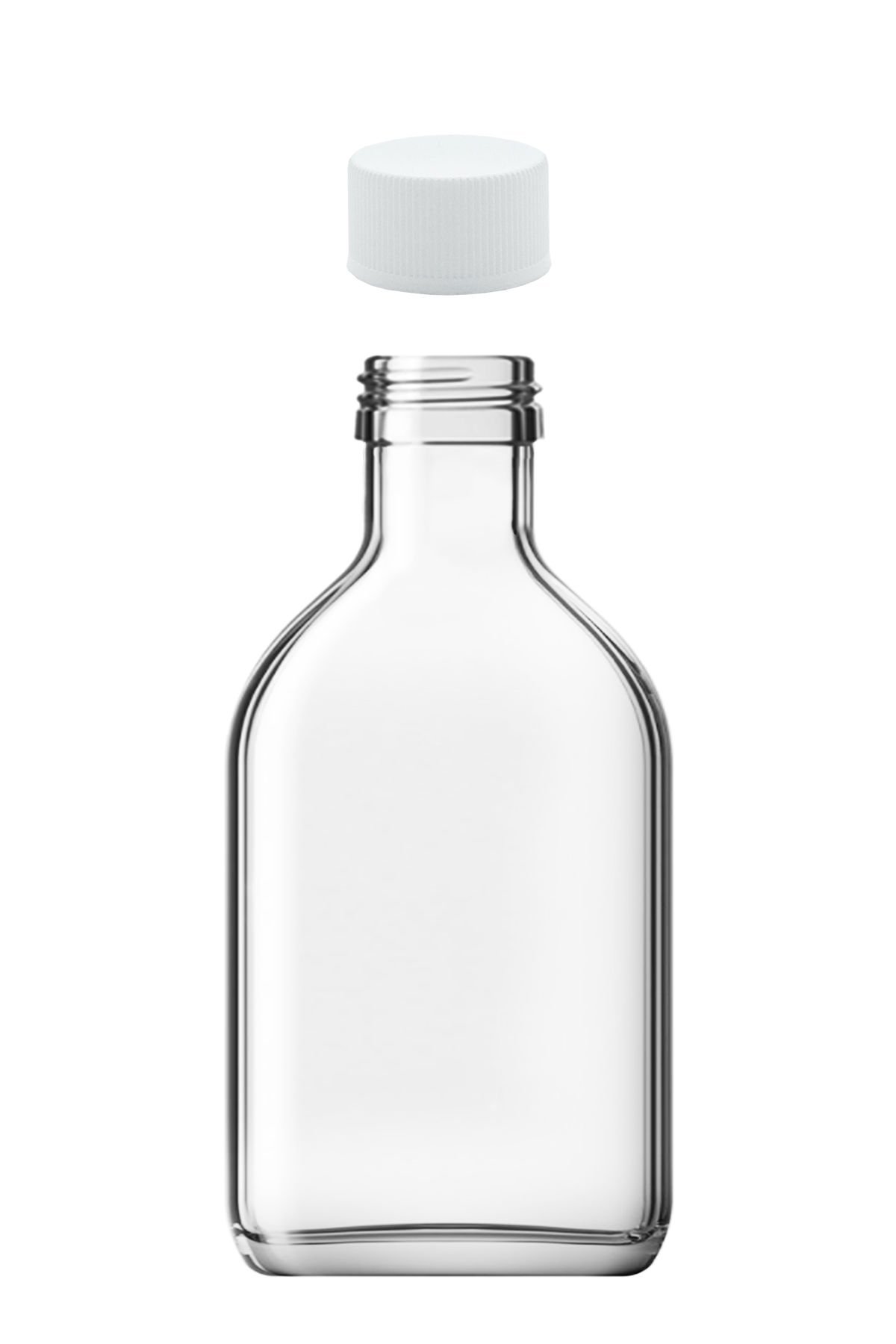200 cc Şeffaf Cold Brew Şişesi Yassı Şişe Kapaklı (28mm) Beyaz (Plastik) - 1 Adet
