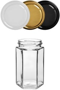 385 cc Altıgen Kavanoz Metal Konserve Kapaklı (63mm)