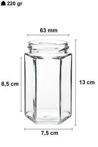 385 cc Altıgen Kavanoz Metal Konserve Kapaklı (63mm)