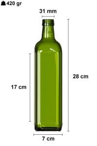 750 cc Yeşil Maraska Köşeli Şişe Kapaklı (31mm)
